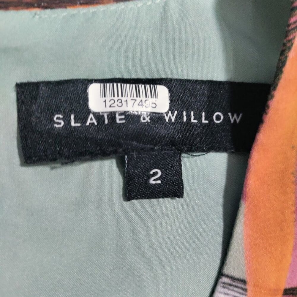 Slate & Willow Geometric Tiered Boho Whimsy Retro A-Line Dress  Sage Green US 2 - Picture 12 of 16